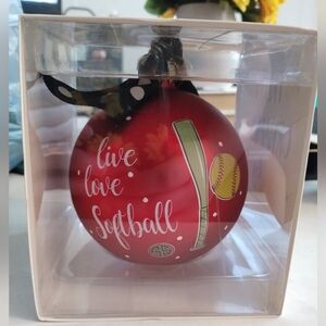 Simply Southern Red Softball Boxed Ornament with Yellow Ball NWT